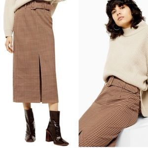 Topshop - belted check slit midi skirt